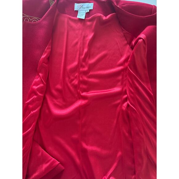 EY Boutique Jacket and Pencil Skirt Set Women's Size 16 Red Embellished Full Zip - Picture 12 of 13